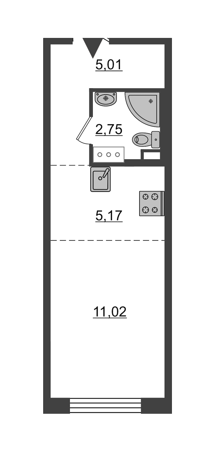 Квартира студия 23.95 м², 4/14 эт., ЖК «Чёрная речка»